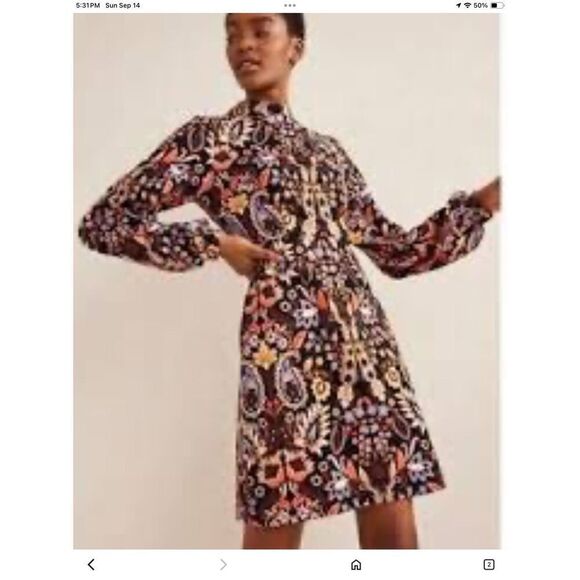 Boden Black Floral Paisley Jersey Knit Dress Women’s 4L Long Sleeve - Picture 2 of 12